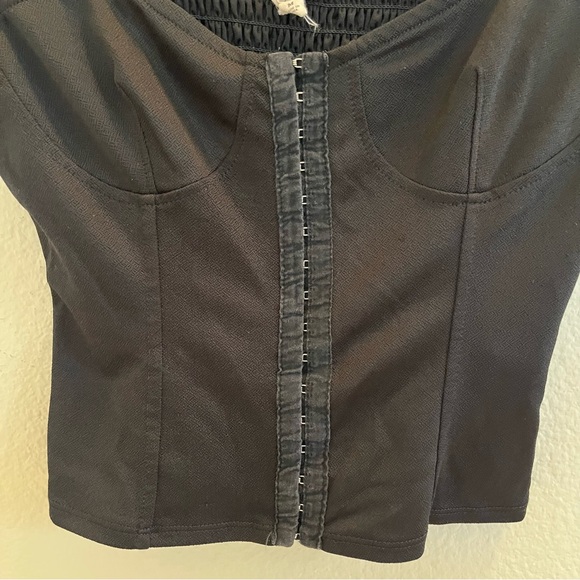 Black Corset Crop Top Structured Bustier Whimsy Goth Square Neck - Picture 2 of 9